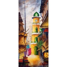 Aisha Khan, 10 x 22 Inch, Watercolor on Paper, Cityscape Painting, AC-AHK-021